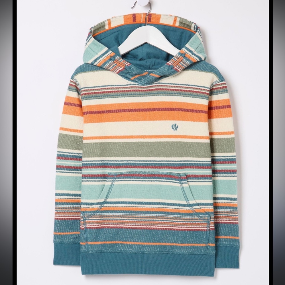 FATFACE Blue Trescowe Stripe Overhead Hoodie Breathable Cotton Oversized
